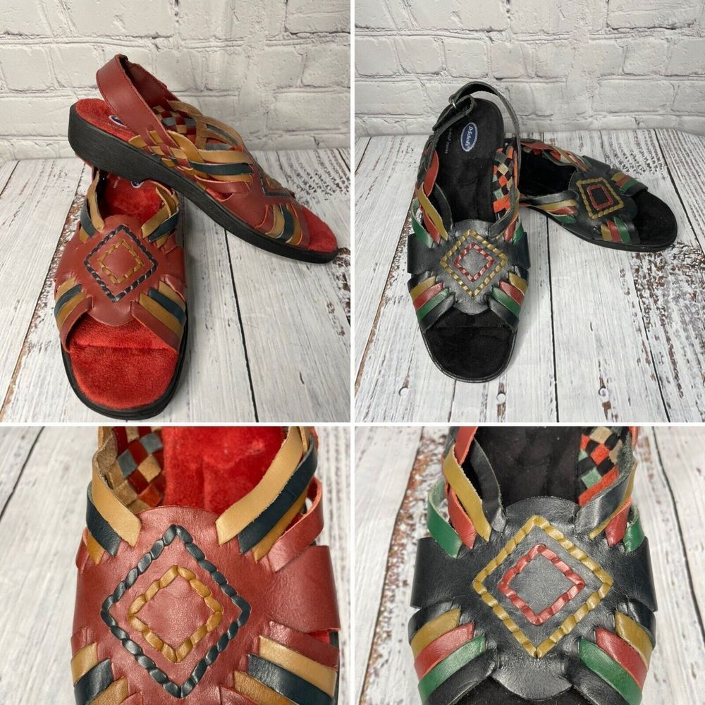 Bundle Dr Scholls Womens Leather Woven Sandals Pair 6.5 Aztec Double Air Pillow